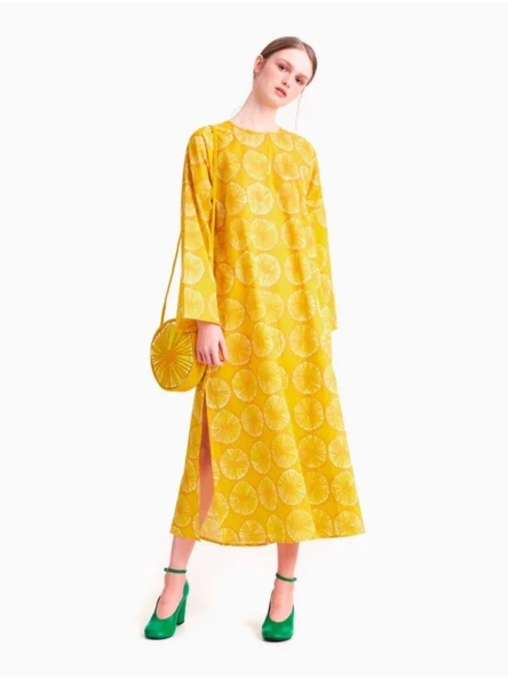 Marimekko Yellow Citrus-Print Long Maxi Dress